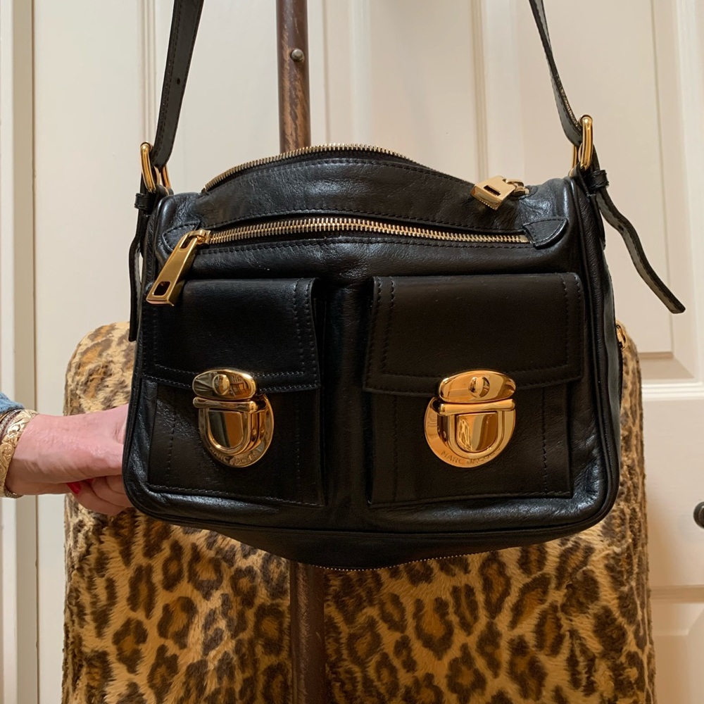 Classic, Authentic Black Leather Crossbody Handbag in Gorgeous Condition.